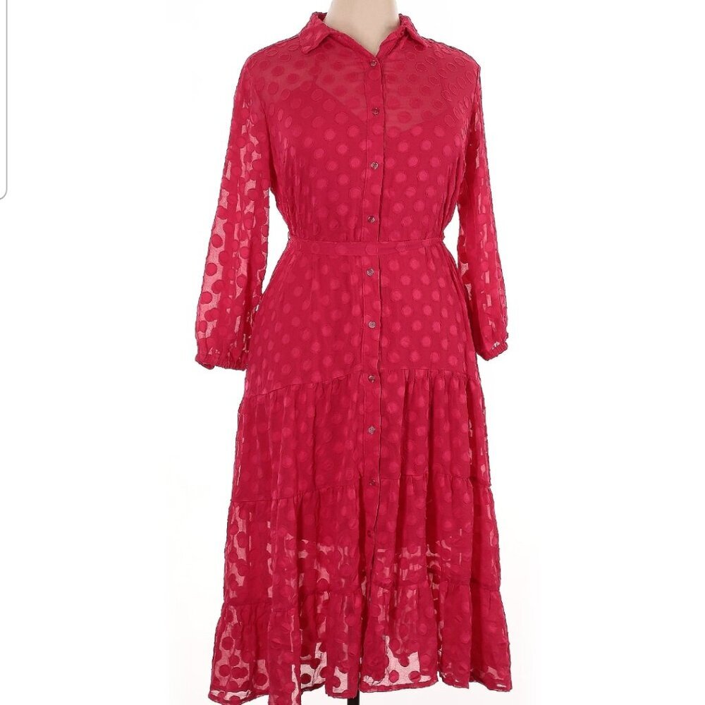 NWT New York & Company pink Polka Dot 3/4 sleeve dress  women's size XL (257)